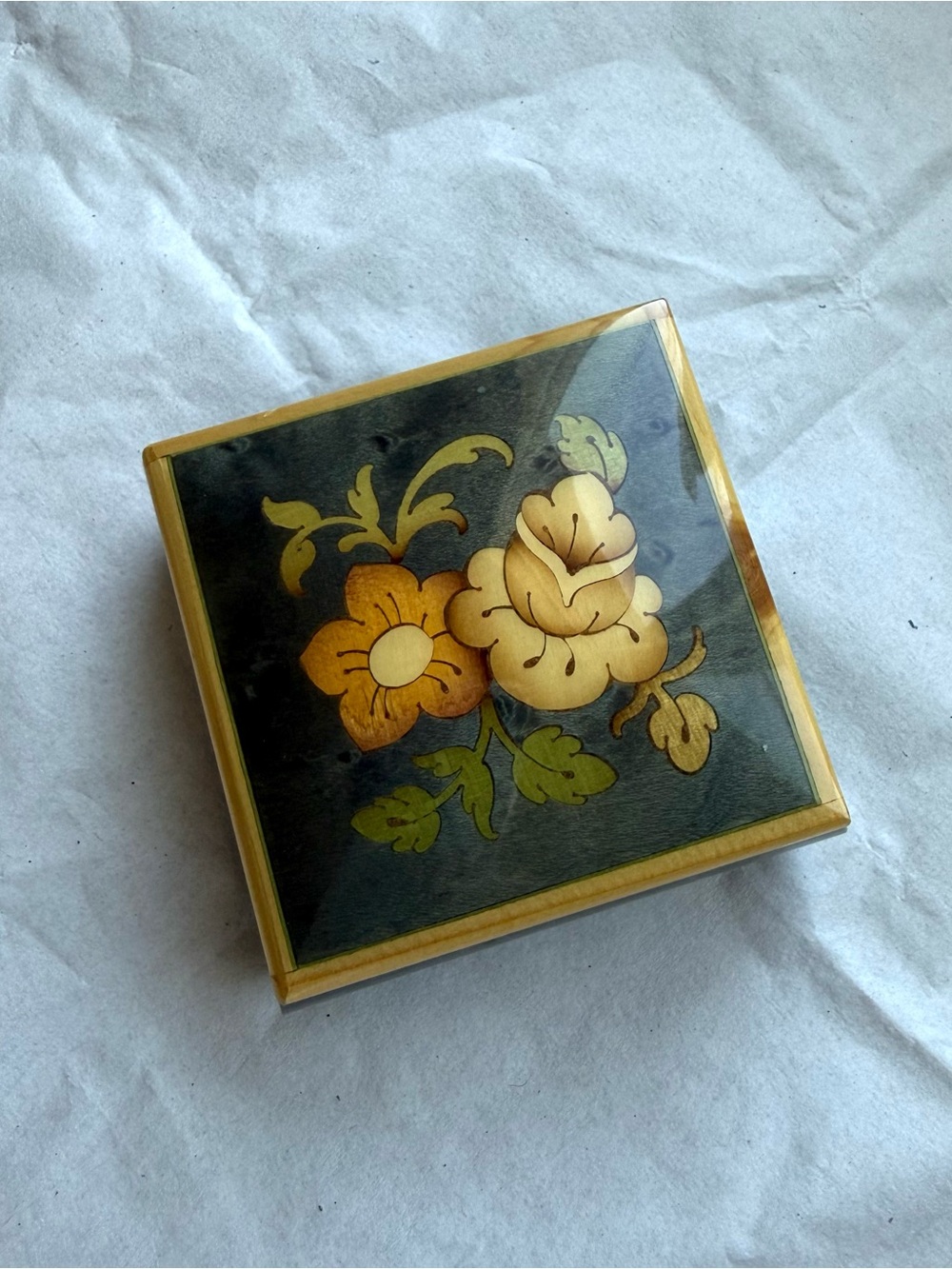 Hand-Painted Floral Wooden Trinket Box